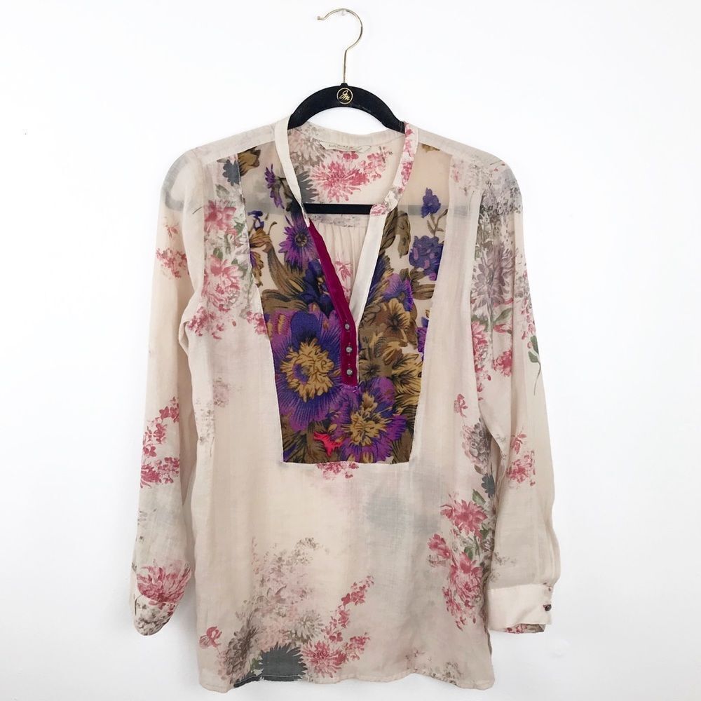Soft surroundings romantic floral velvet blouse‎